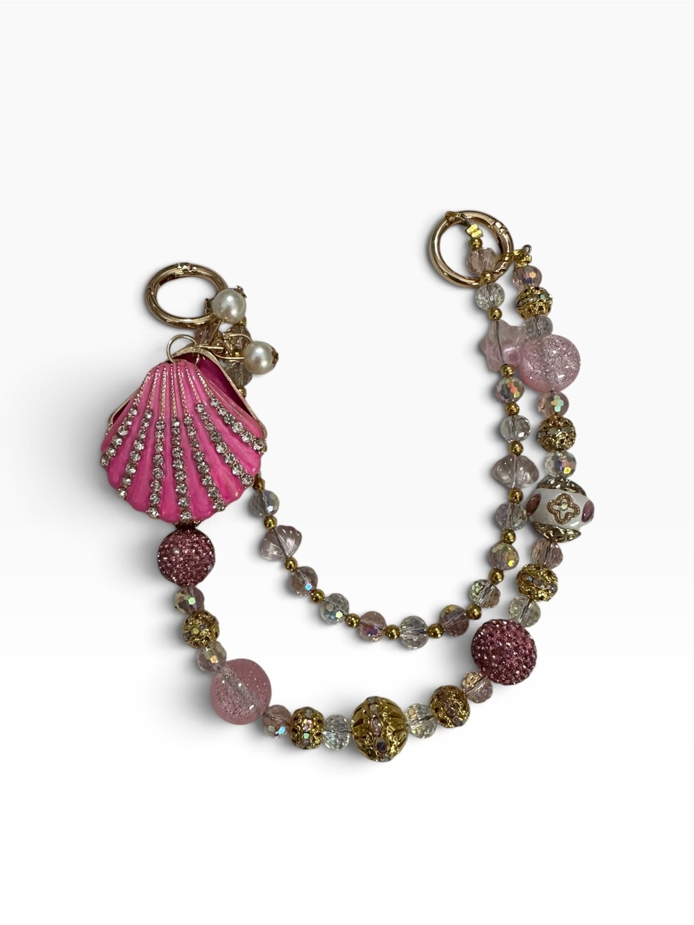 Pink Shell Beaded Bag Charm/Chain